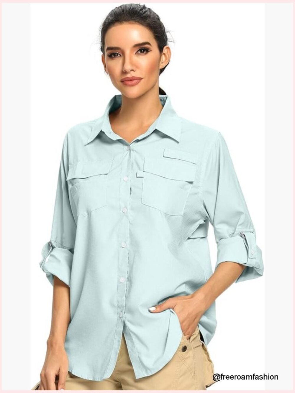 UPF 50 Long Sleeve Sun Shirt Safari Hiking Quick Dry Button Up Travel Shirt